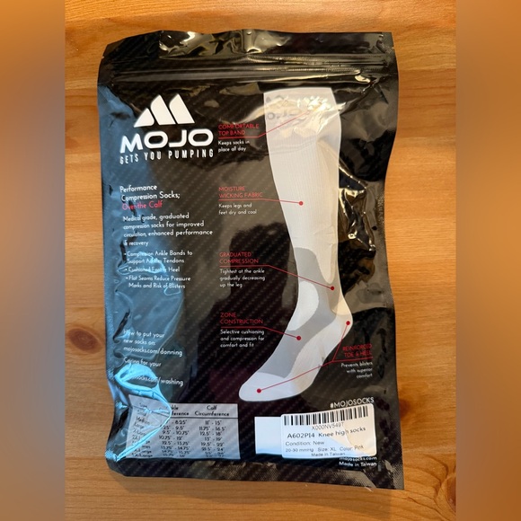 Mojo Pink & White Over the Calf Compression Knee High Socks 20-30 mmHg Size XL - Picture 5 of 5